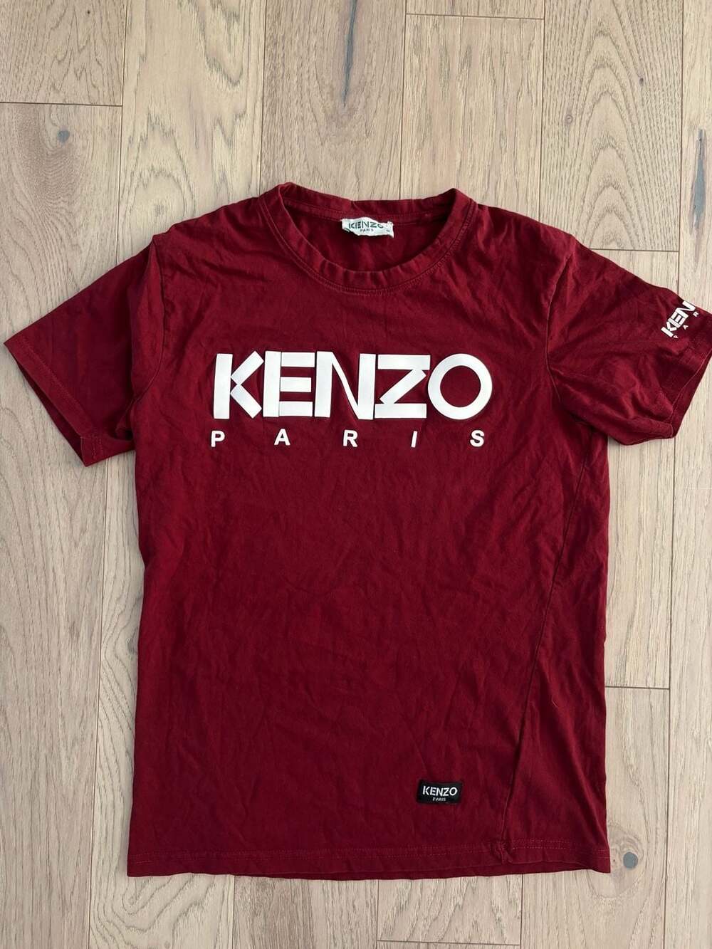 Kenzo Paris Burgundy Logo Print Cotton Crew Neck T-Shirt